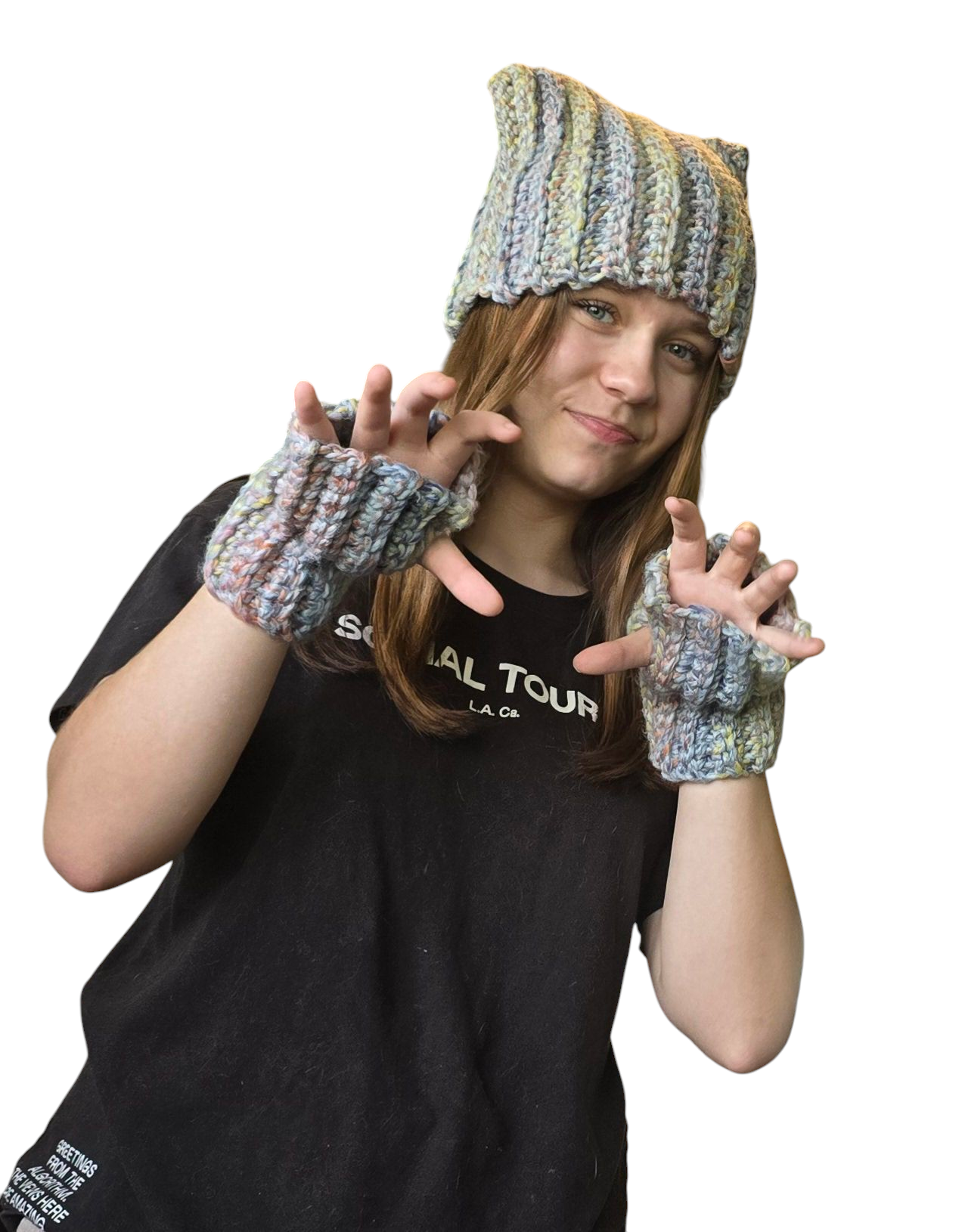 Purffect Cat Ear Hat and fingerless gloves