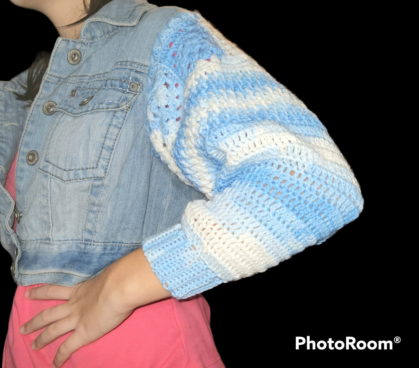 Upcycled Highway Jeans Crochet Denim Cropped Jacket/embellished Jean Jacket/crochet sleeve