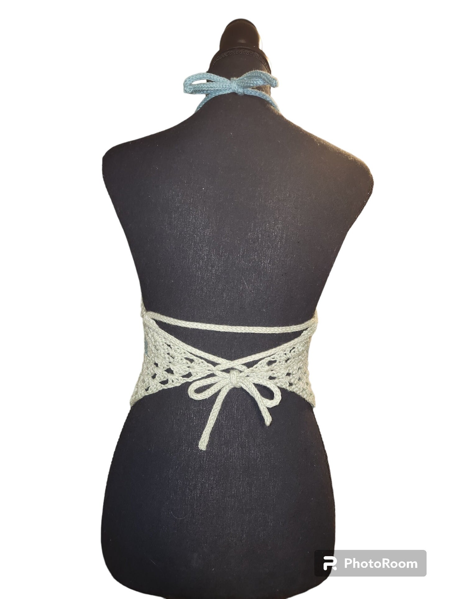 Handmade Crochet Halter Crop top Grany Square with Fringe