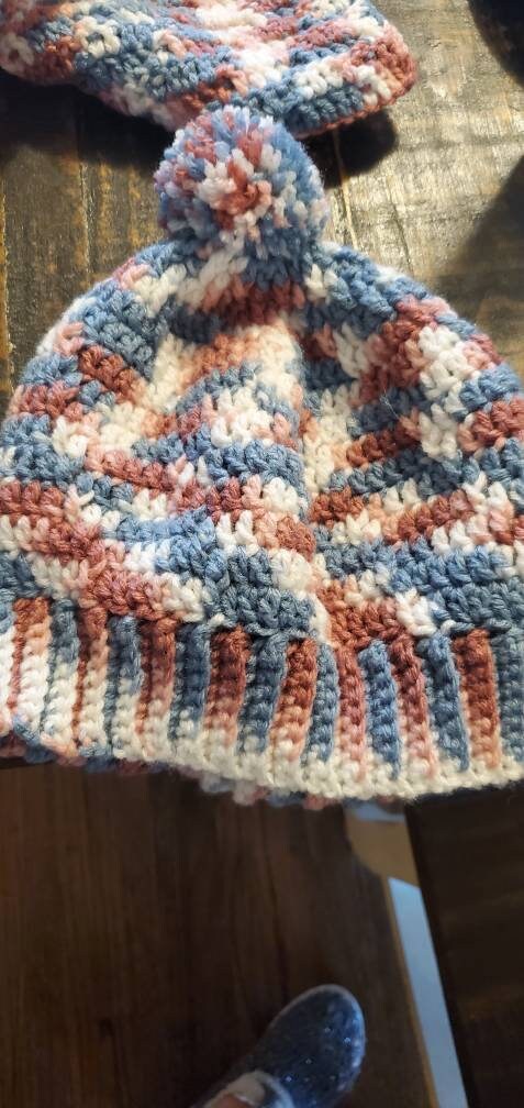Crochet Pom-pom Beanie and Scarf Set