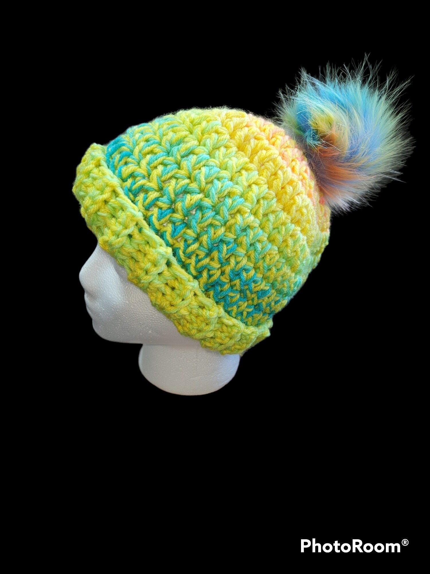Plush and Thick Winter Beanies with Faux Fur Pom-Pom (handmade crochet)