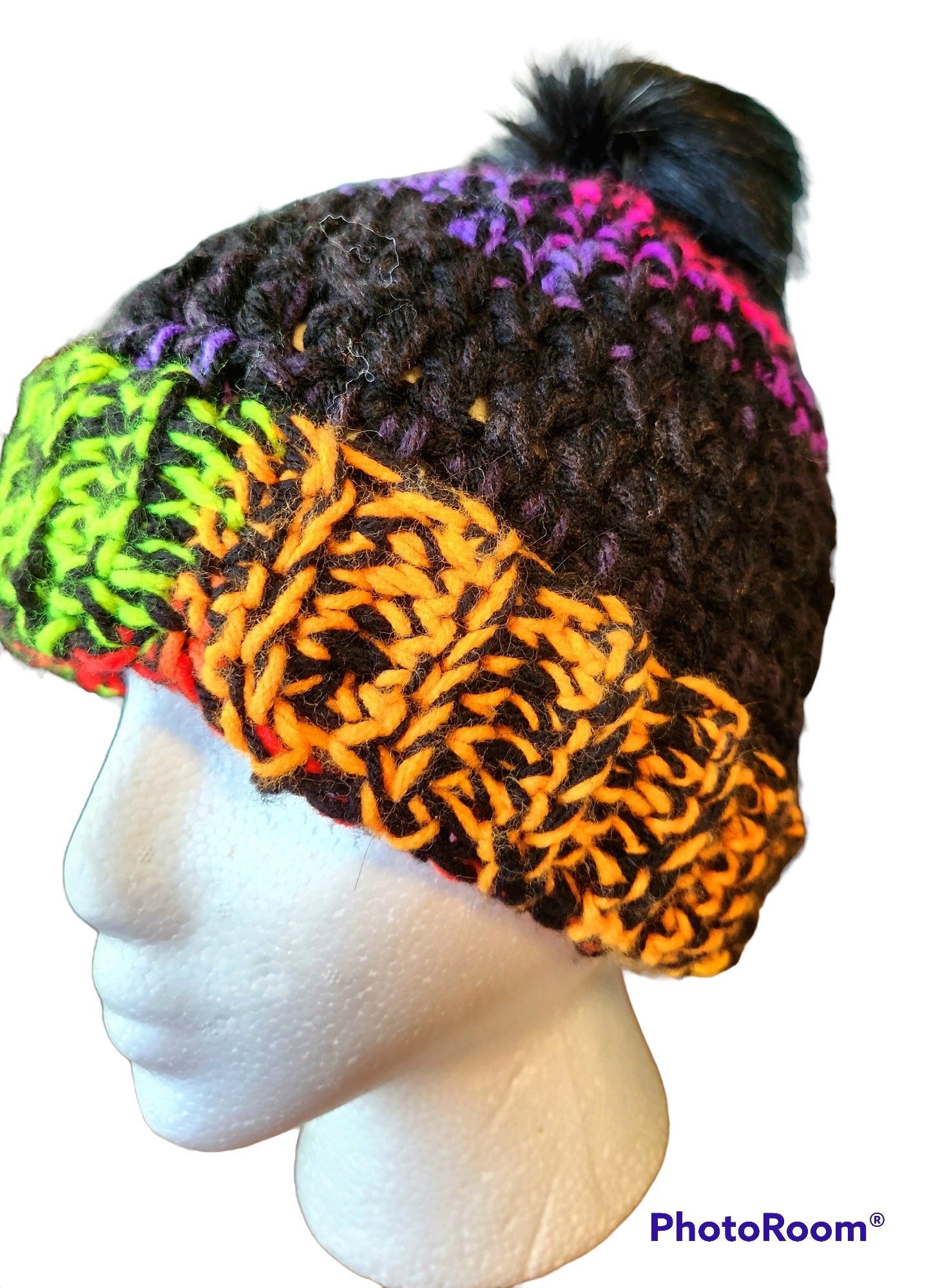 Plush and Thick Winter Beanies with Faux Fur Pom-Pom (handmade crochet)