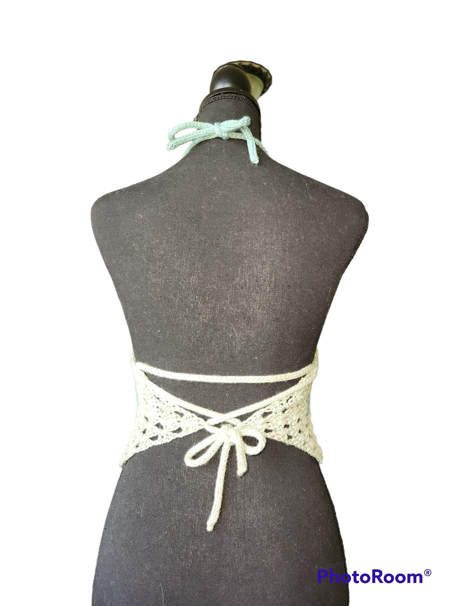 Handmade Crochet Halter Crop top Grany Square with Fringe