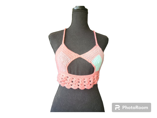 Peek-a-boob Halter Top Handmade Crochet