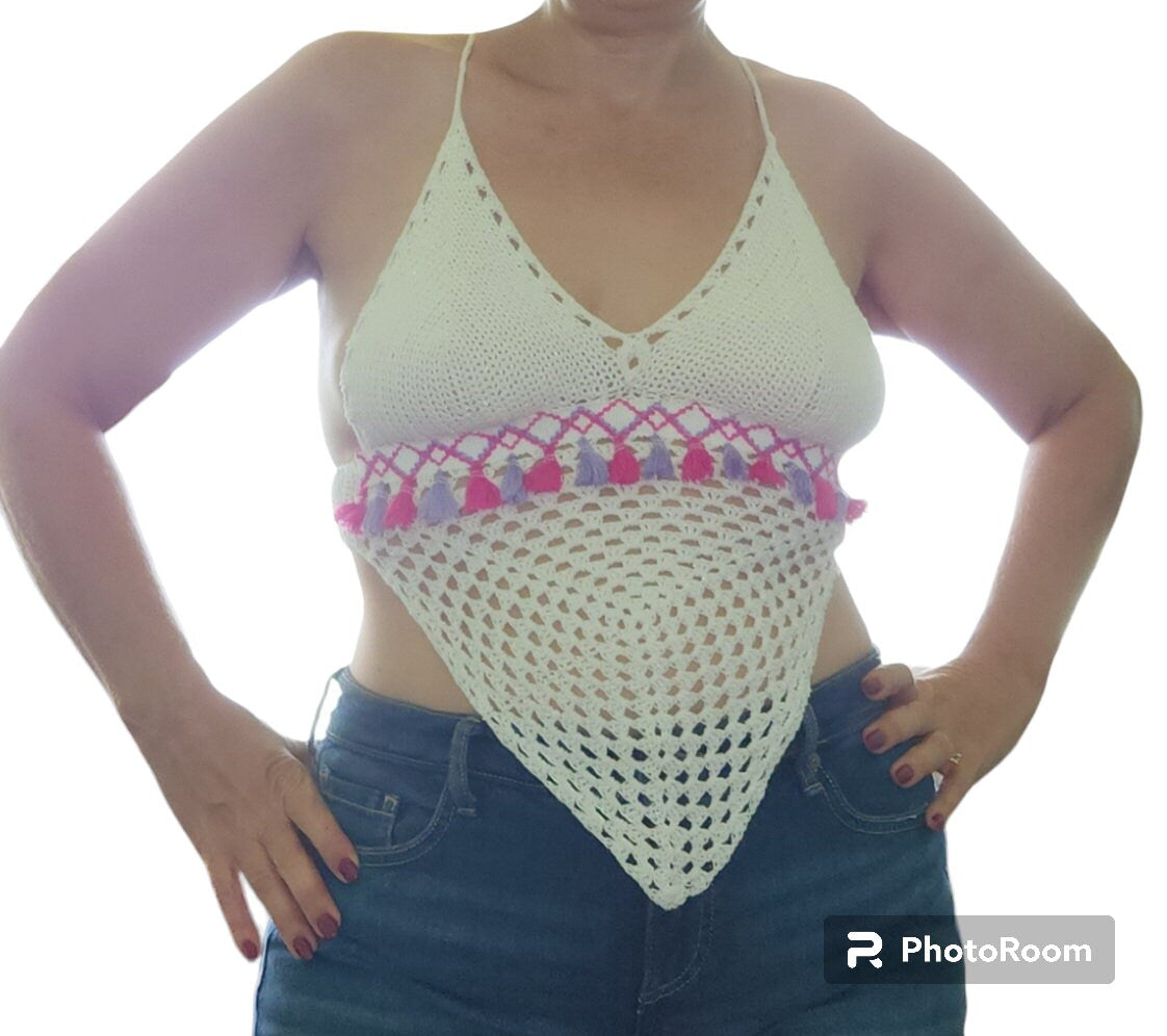 Handmade Crochet Cotton Halter-Top (Shimmering)