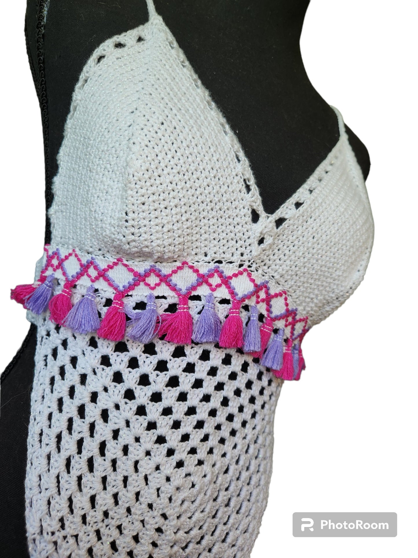 Handmade Crochet Cotton Halter-Top (Shimmering)