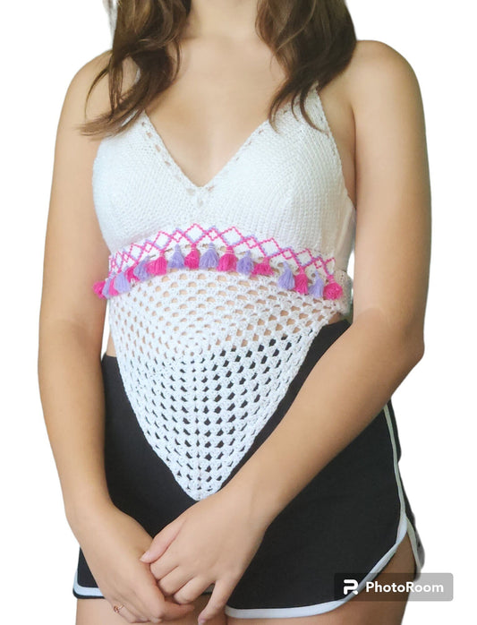 Handmade Crochet Cotton Halter-Top (Shimmering)
